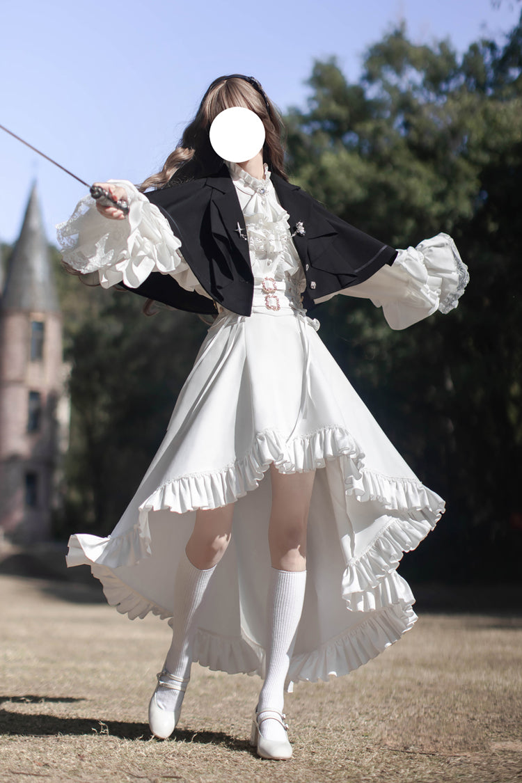 White [Day and Night Song] Long Sleeves Ruffle Ouji Gothic Lolita Skirt Pants