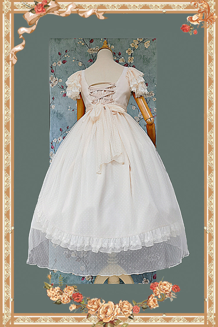 Aprikose [Mondgöttin *Mediana*] Polka Dot Print Rüschen Schleifen Asymmetrisches Süßes Elegantes Lolita Kleid 