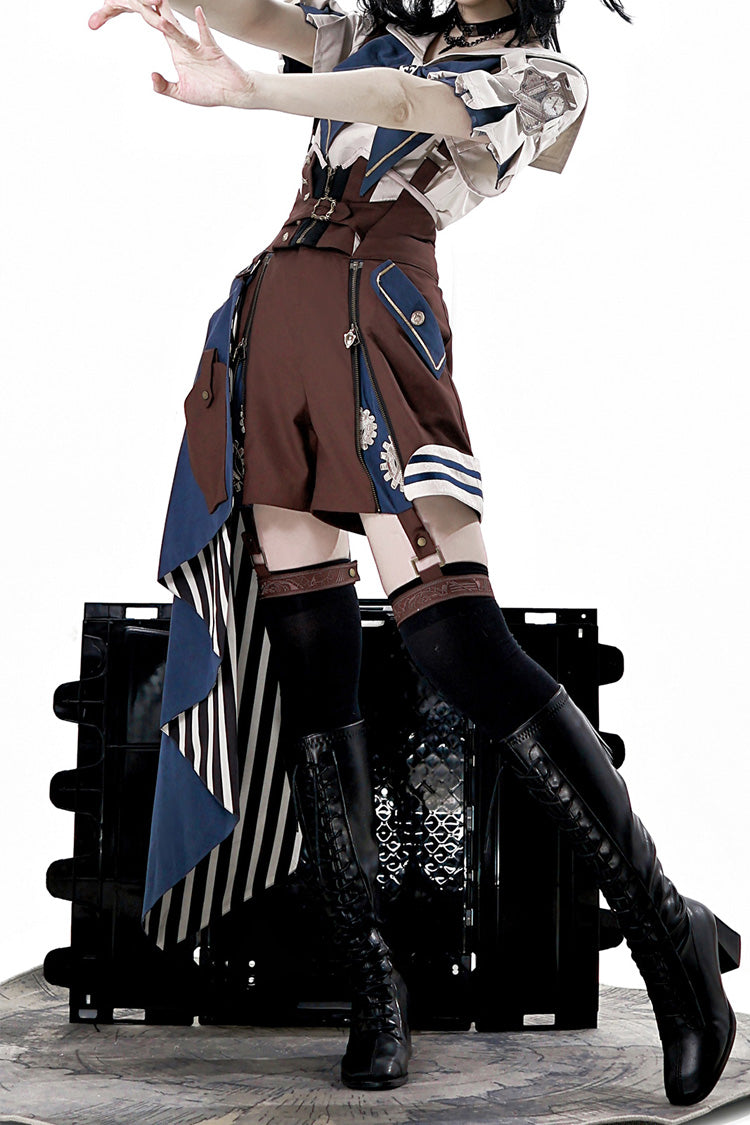 Brown [Inventor of Wonderful Equipment] Ouji Punk Cool Lolita Bib Shorts