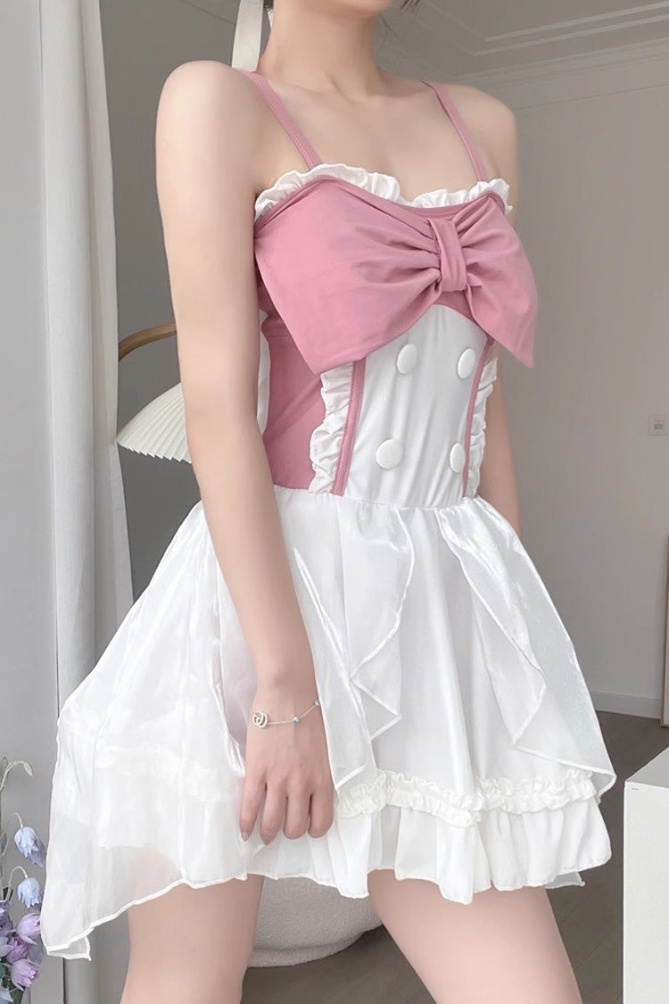 White/Pink Bowknot Sweet Lolita Swimsuit