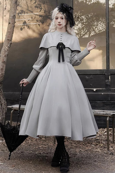 grey gothic dress [Thirteenth Evening] Long Sleeves Slim Elegant Lolita Dre – LolitaInside 6.15.26 MD Size:48R/42W 104 105 Lady Black Tie Sloane