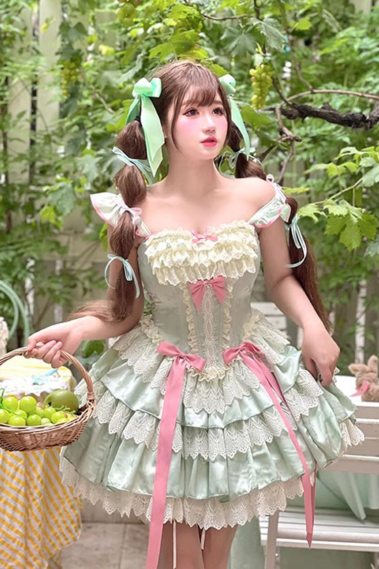 Green [Mints] Multi-Layered Ruffle Bowknot Lace Sweet Ballet Lolita Dress