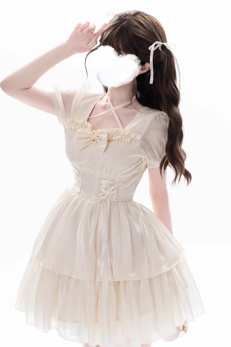 Apricot [Prussian Legend] Short Sleeves Multi-Layered Jacquard Ruffle Bowknot Sweet Lolita Dress