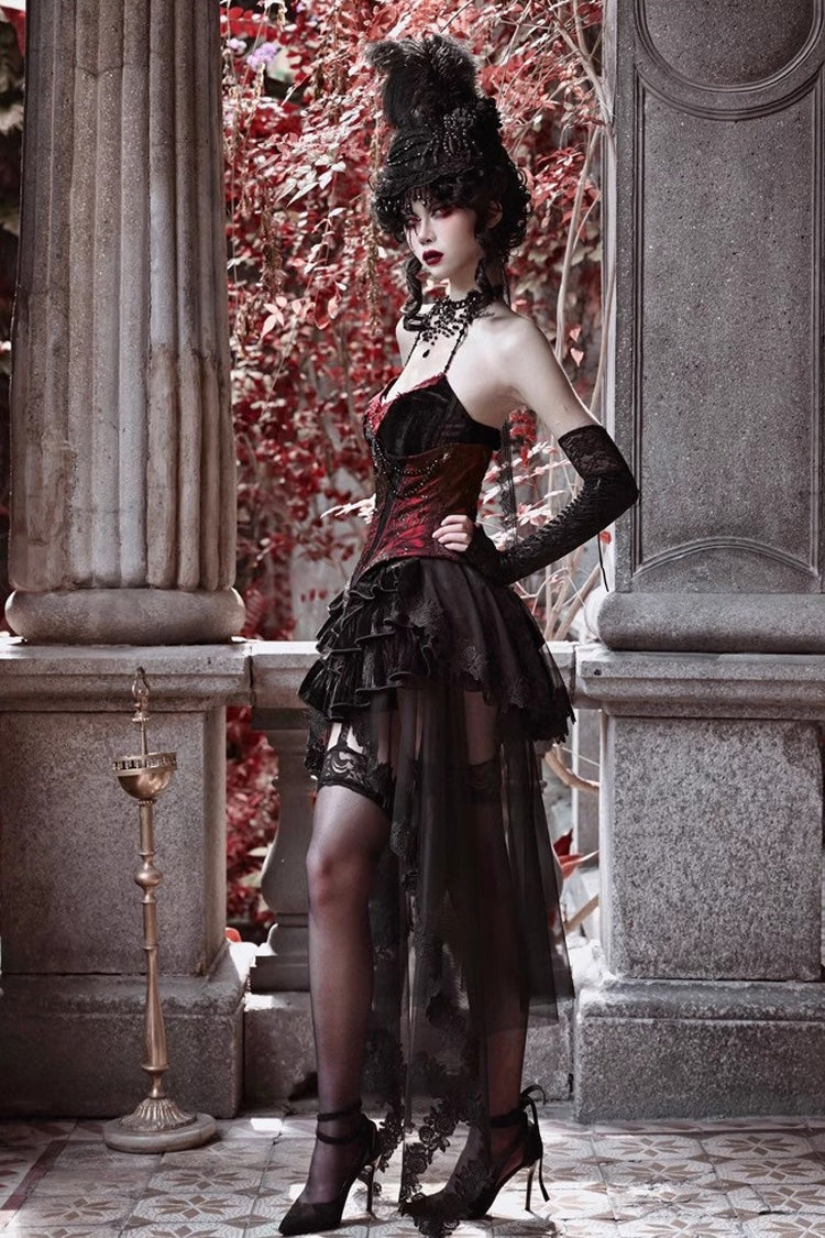 Black/Red Duchess Rococo Fishbone Girdle Multi-layer Ruffle Gothic Lolita Skirt