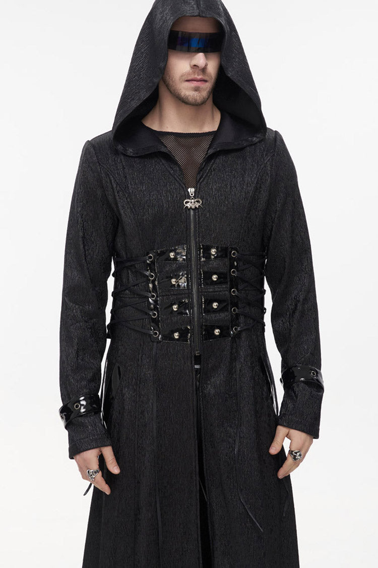 Black Punk Stripe Mechanism Material Adjustable Stitching Fake Girdle Design Slim Fit Men's Coat