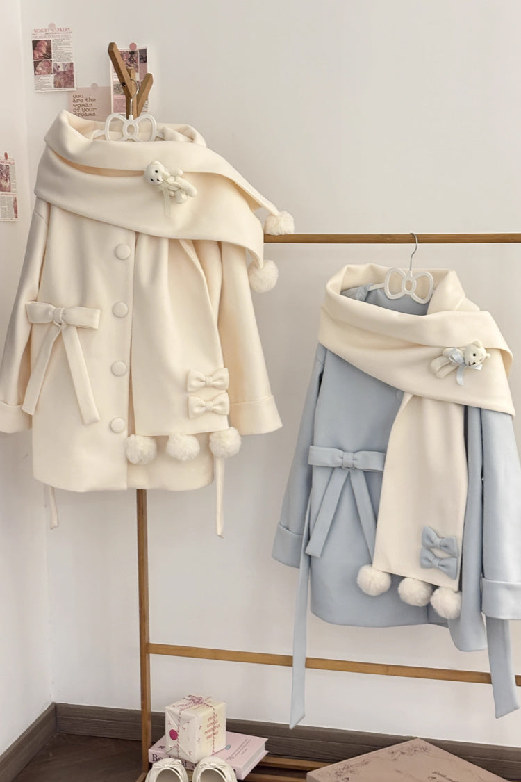 First Snow Bear Bowknot Scarf Design Sweet Japanese Lolita Coat 4 Colors