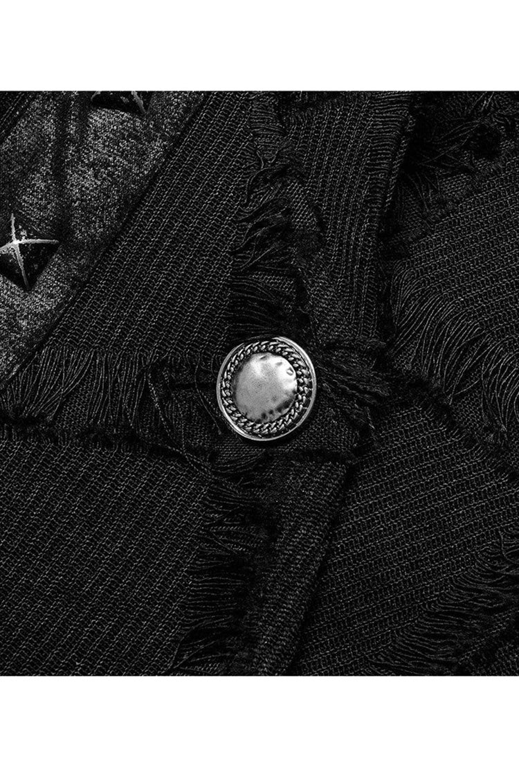 Black Gothic Asymmetrical Decadence Hairy Flu Back Cutout Design Leather Strip Metal Rivets Men's Vest
