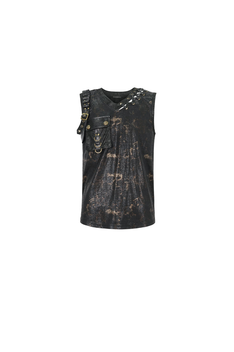 Black Personalized Print Big Pocket Buckle Men's Punk Tank Top