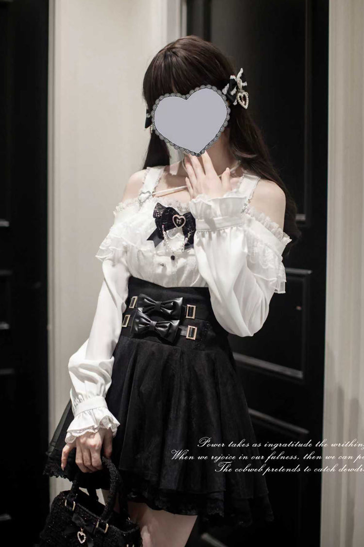 Black Solid Color Bowknot Sweet Jirai Kei Japanese Skirt