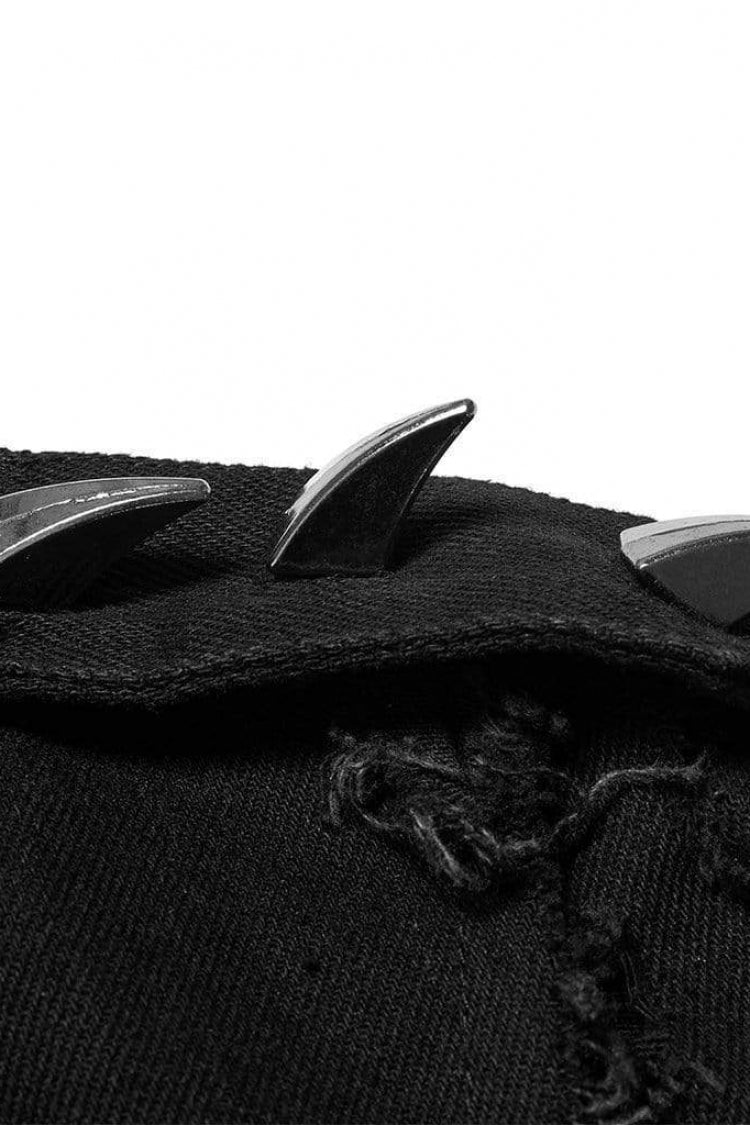 Black V Collar Sleeveless Ripped Mens Steampunk Long Vest