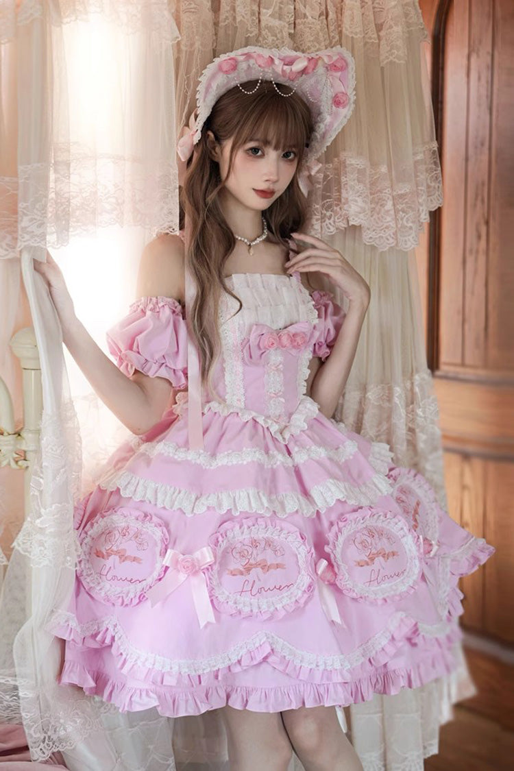 Pink [Butterfly Dream] Multi-Layered Print Ruffle Bowknot Sweet Princess Lolita Jsk Dress
