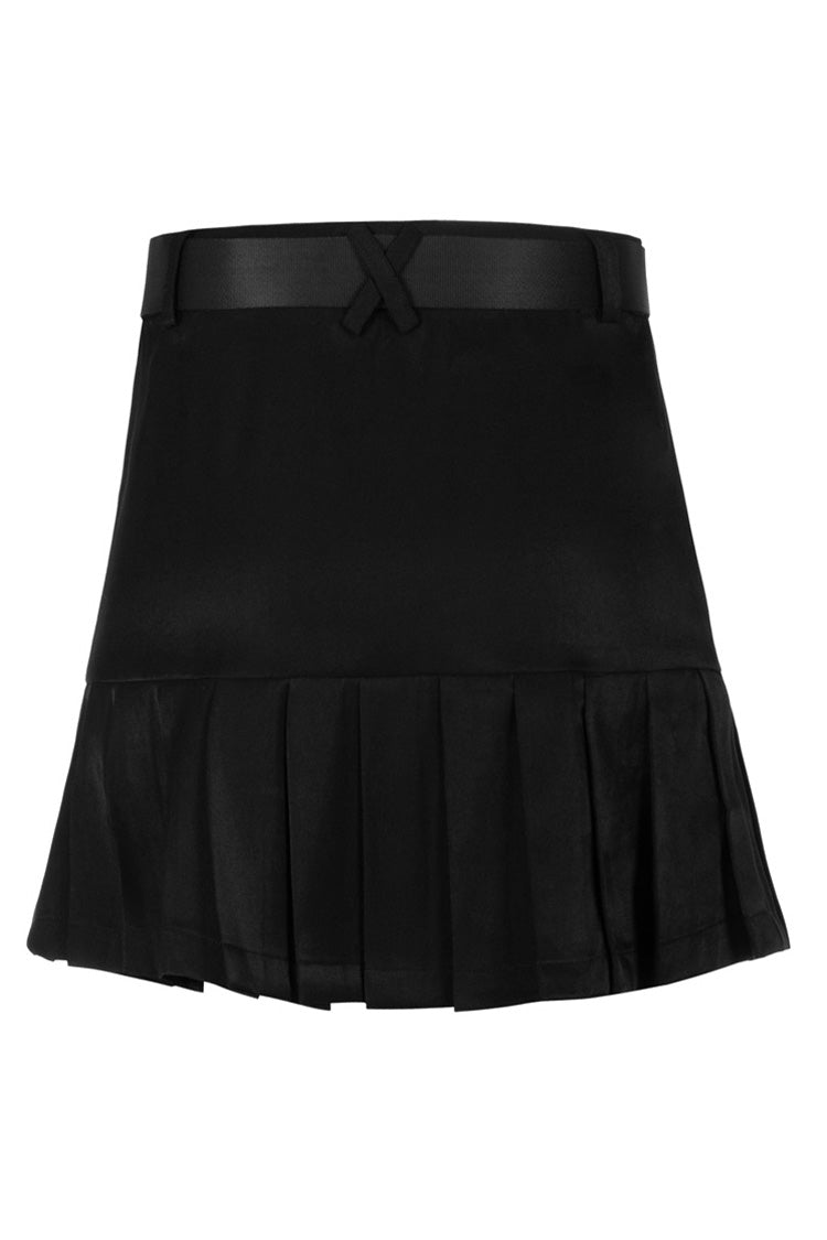 Black Buckle Belt Waist Bag Spider Embroidery Women's Punk Pleated Skirt