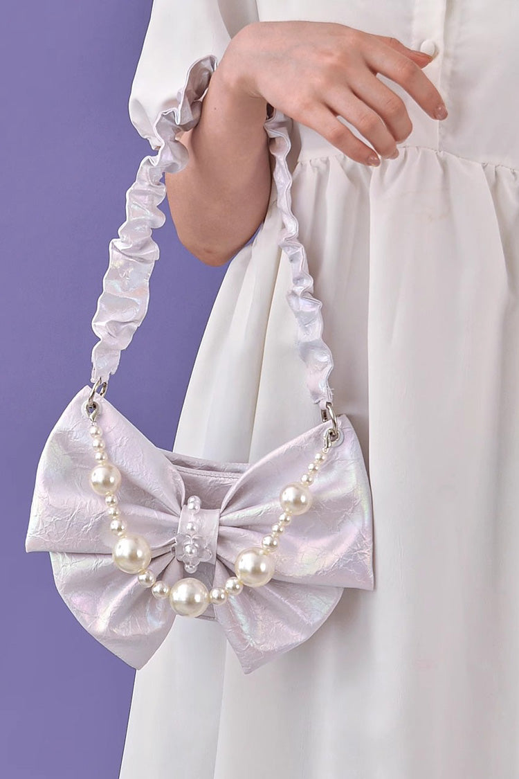 White Pearl Chain Bowknot Sweet Lolita Shoulder Bag 2 Colors