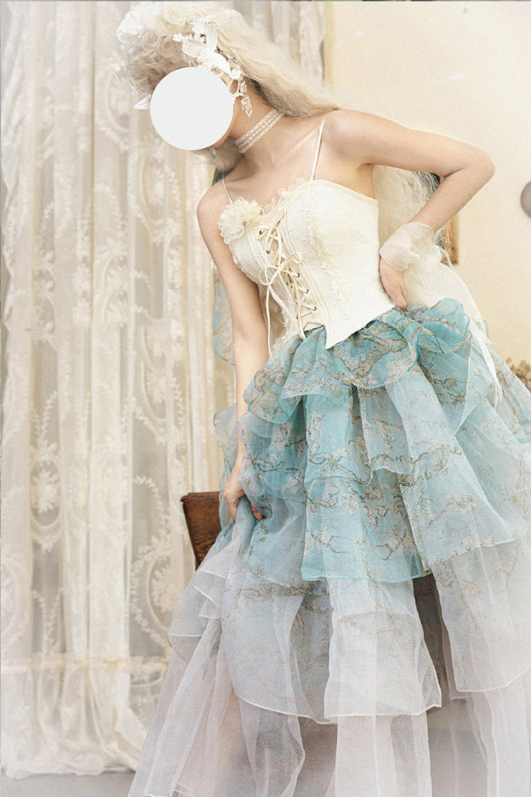 Green Gradient Multi-Layered Print Sweet Lolita Skirt