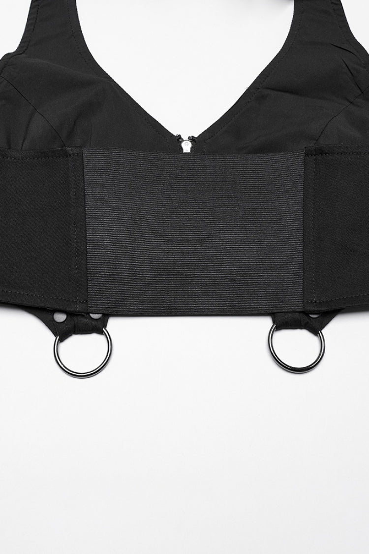 Ensemble de débardeur punk noir à dos nu pour femmes avec jupe 