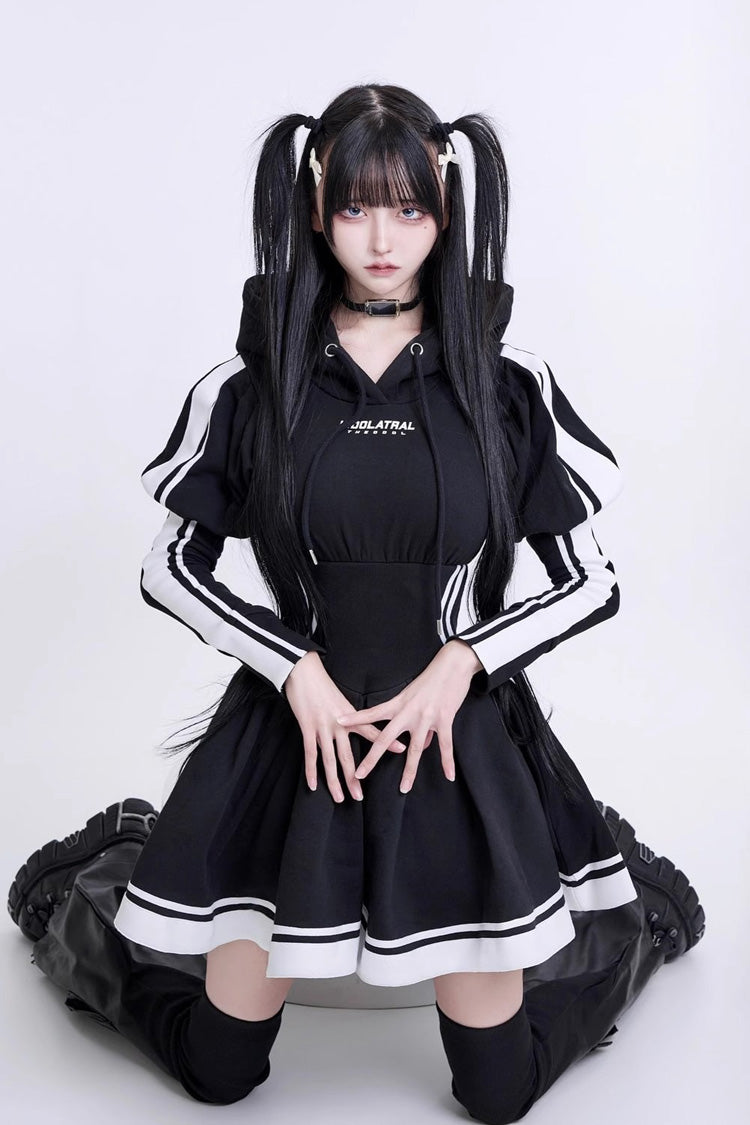 Japanese Long Sleeves Ruffle Bowknot Punk Jirai Kei Sweater Dress 3 Colors