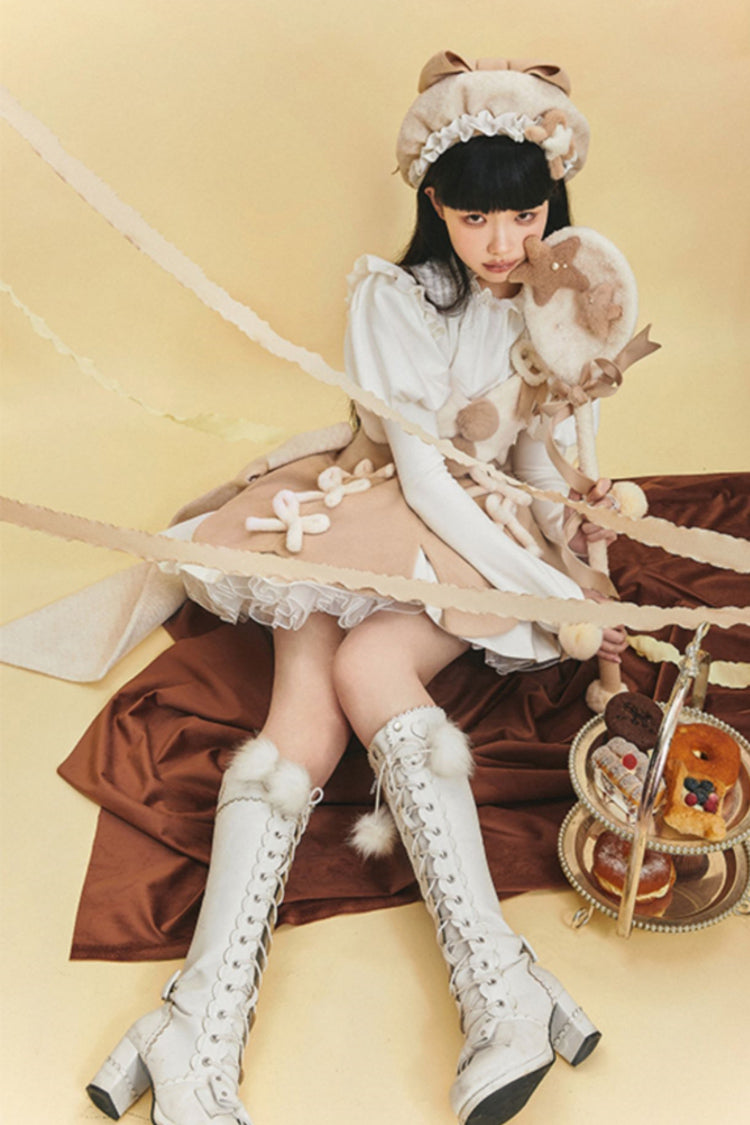 Stand Up Collar Long Sleeves High Waisted Thickened With Vest Sweet Lolita OP Dress 4 Colors