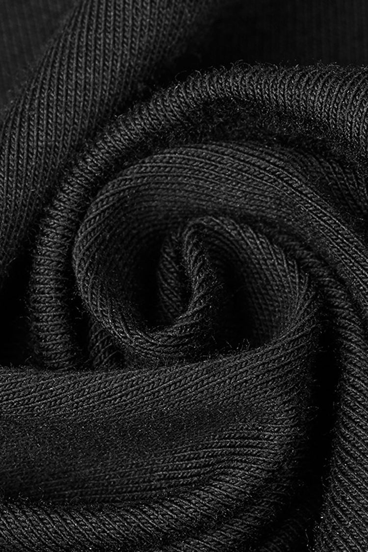 Black Bertha Neck Off Shoulder Long Sleeves Embroidery Women's Punk Blouse