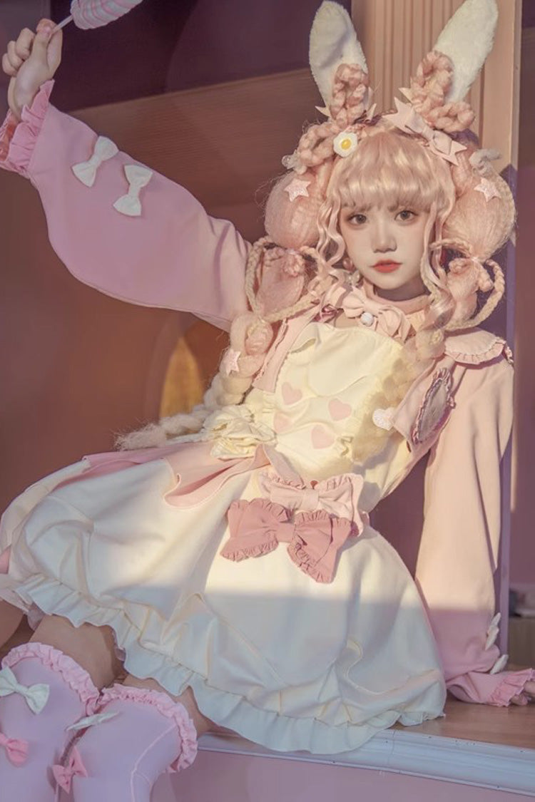 Pink/White [Milk Fufu] Sleeveless Ruffle Bowknot Sweet Lolita Jsk Dress