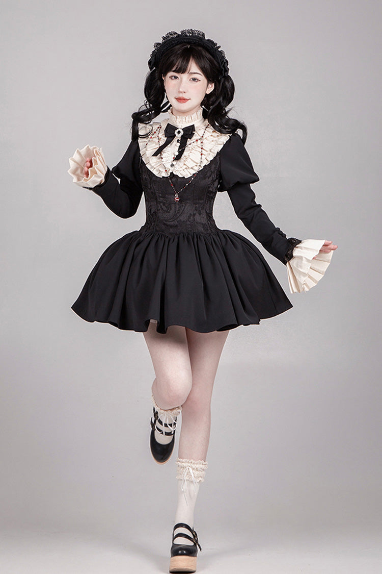 Black [Old Testament] Short Sleeves Ruffle Embroidery Bowknot Lace-Up Gothic Lolita Dress 2 Versions