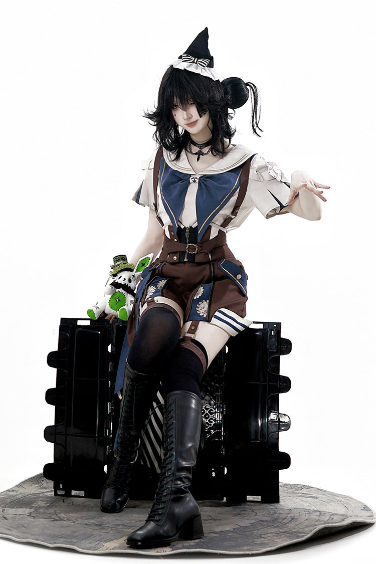 Brown [Inventor of Wonderful Equipment] Ouji Punk Cool Lolita Bib Shorts