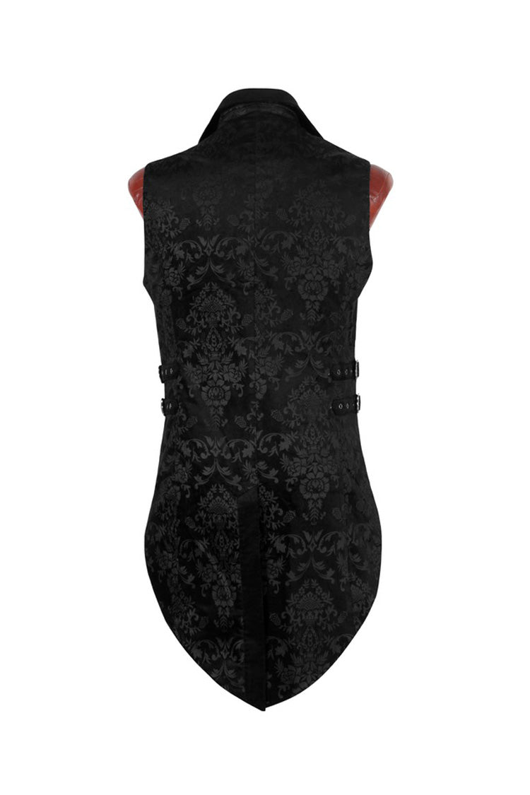 Black Double-Breasted Swallowtail Hem Print Mens Gothic Vest