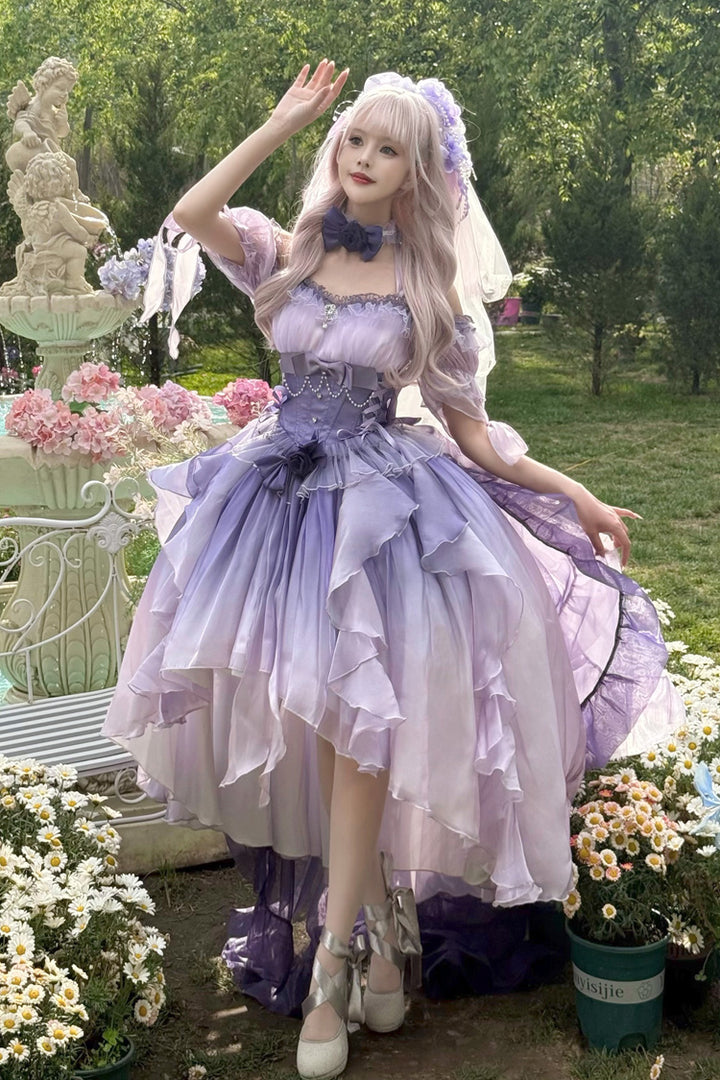 strapless open back dress Gothic Lolita Purple Dress - Purple and Black Ball Gown