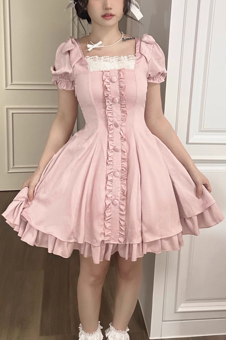 Pink Annie's Gift Short Sleeves Bowknot Short Version Sweet Lolita Dress (Plus Size Support)