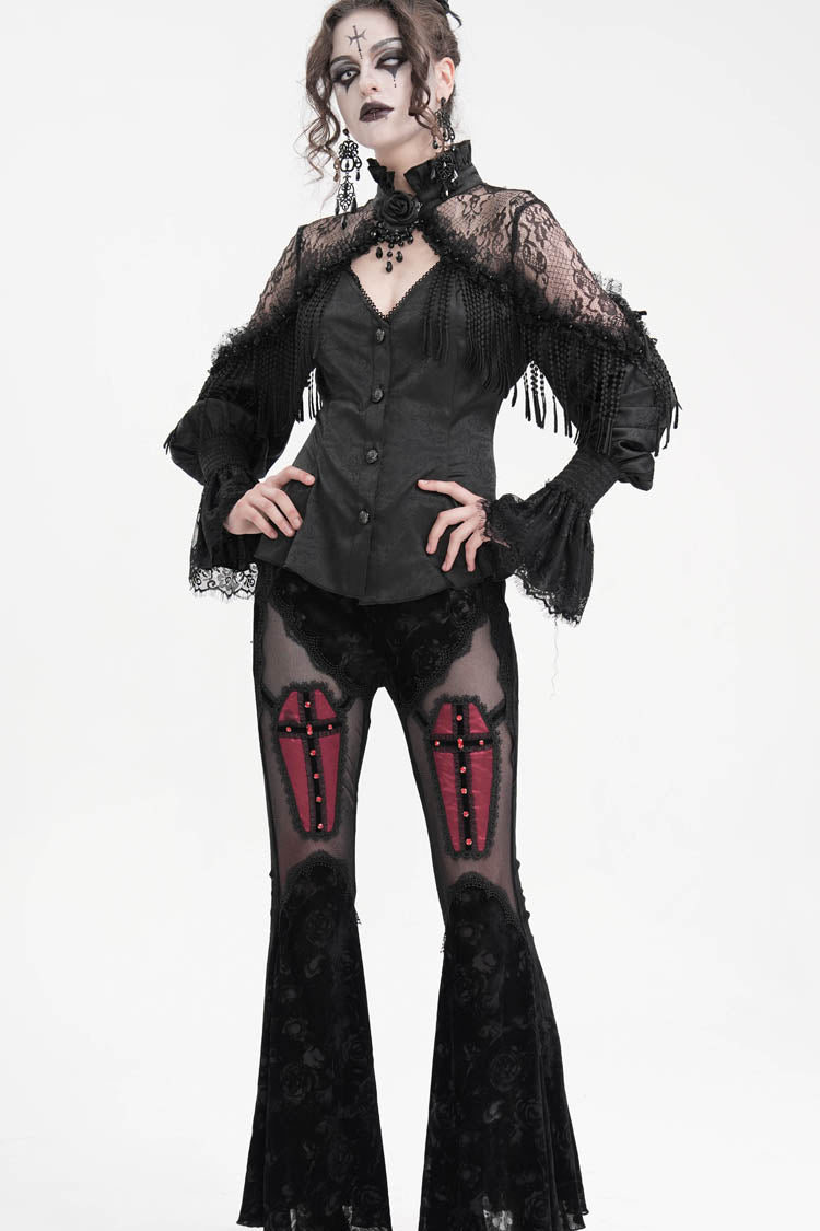 Black Long Sleeves Hollow Ripped Women's Gothic Blouse