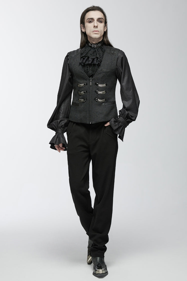 Black Sleeveless Buckle-up Loops Zip Men's Gothic Vest