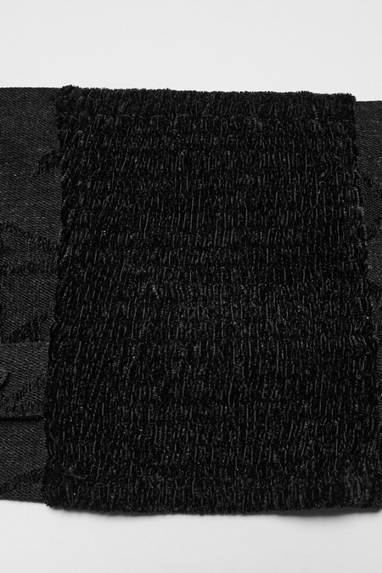 Black Halterneck Sleeveless Jacquard Women's Gothic Vest with Faux Fur Collar