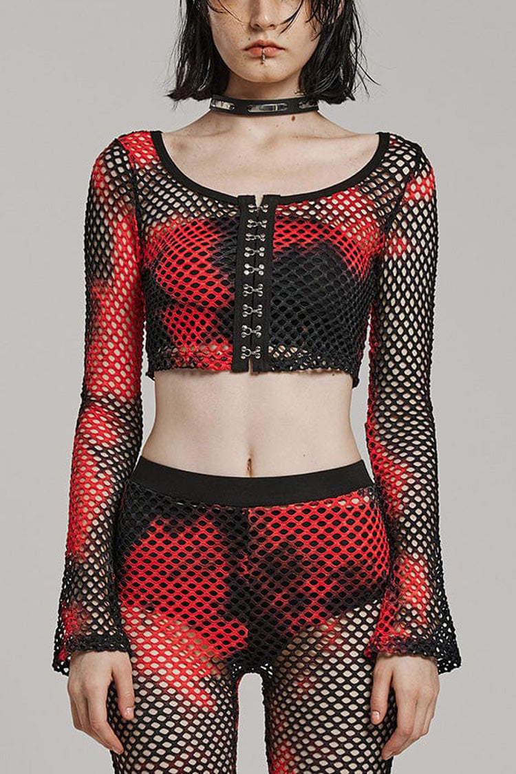 Langärmliges, hohles, genähtes und Batik-Steampunk-Kurz-T-Shirt für Damen in 3 Farben