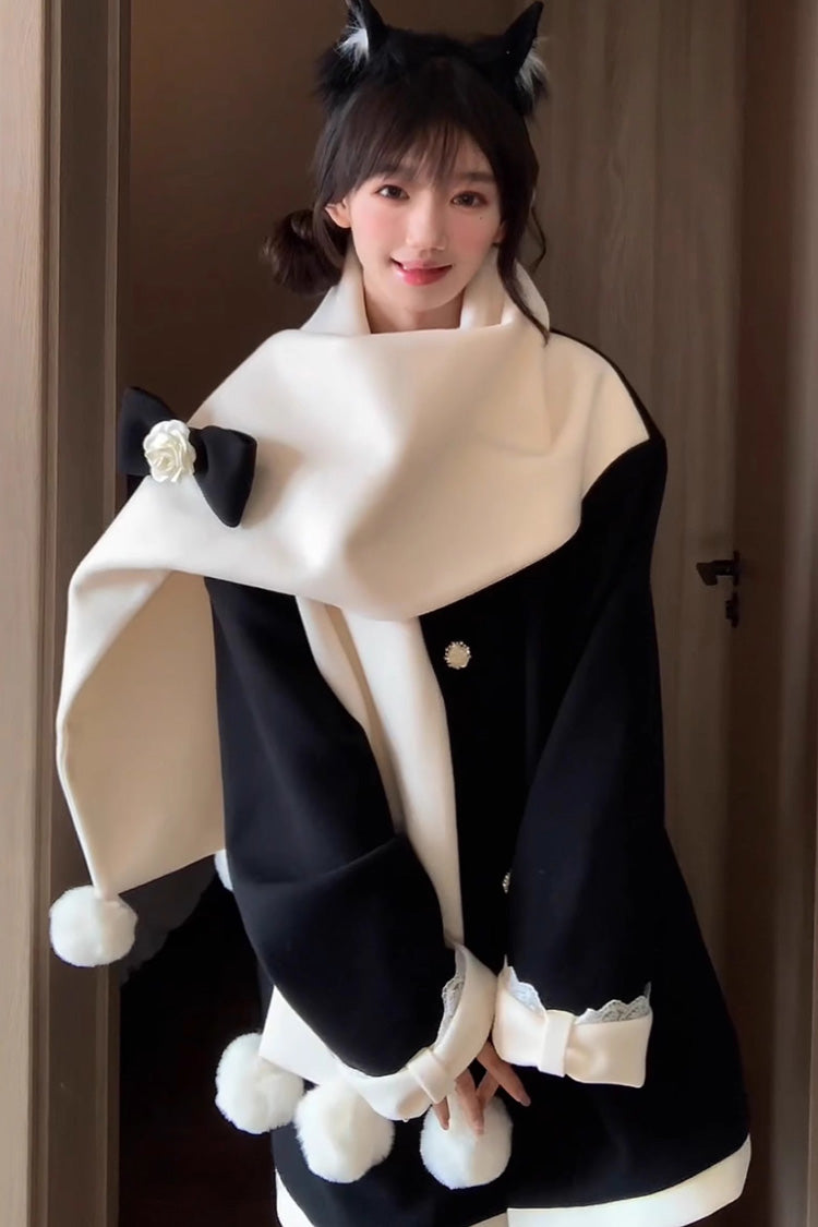 First Snow Bear Bowknot Scarf Design Sweet Japanese Lolita Coat 4 Colors