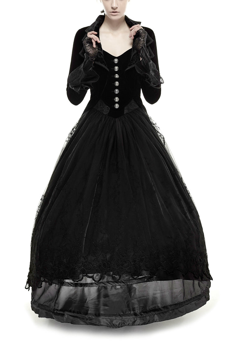Black Layered Collar Back Large Wave Womens Gothic Victorian Dress Coat