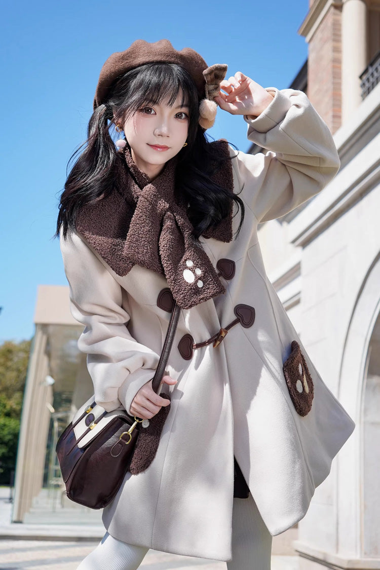 Elfenbeinfarbener Reverskragen, lange Ärmel, Hornknopf, süßer Lolita-Mantel im japanischen College-Stil