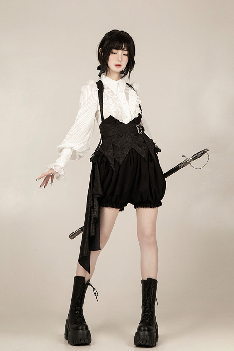 Black [Gold Hunter] Long Sleeves Pirate Style Gothic Shorts