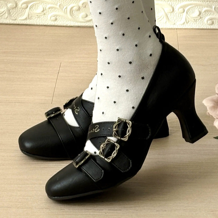 Chaussures Lolita à talons hauts et bout carré, 3 couleurs