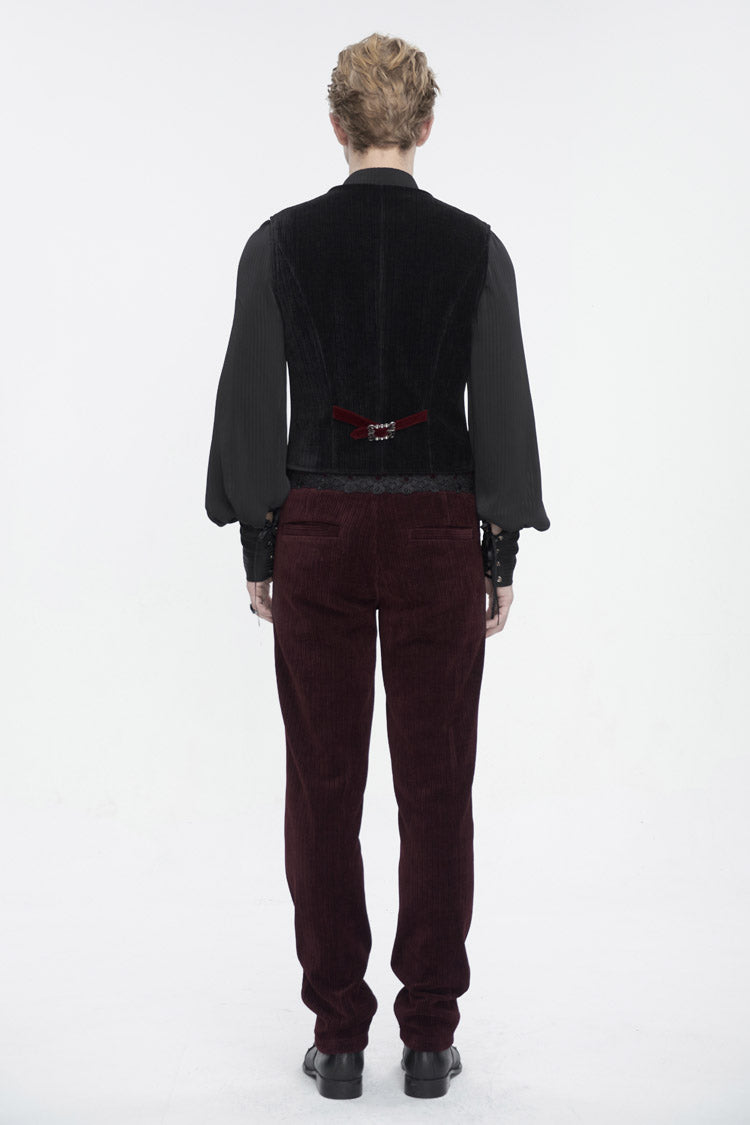 Black/Red Irregular Velvet Splice Corduroy Men's Gothic Waistcoat