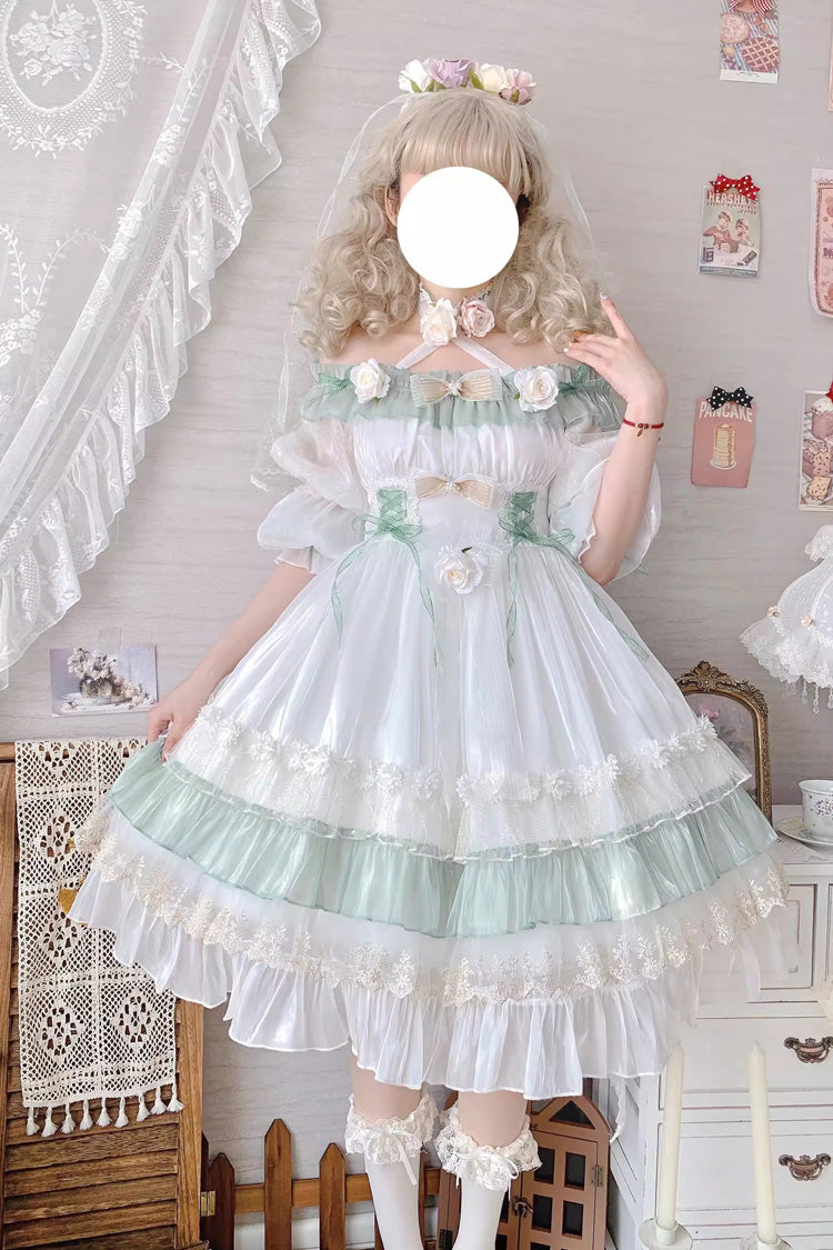 Green [Spring of Boliya] Long Sleeves Multi-Layered Ruffle Bowknot Lace Lace-Up Sweet Princess Lolita Dress