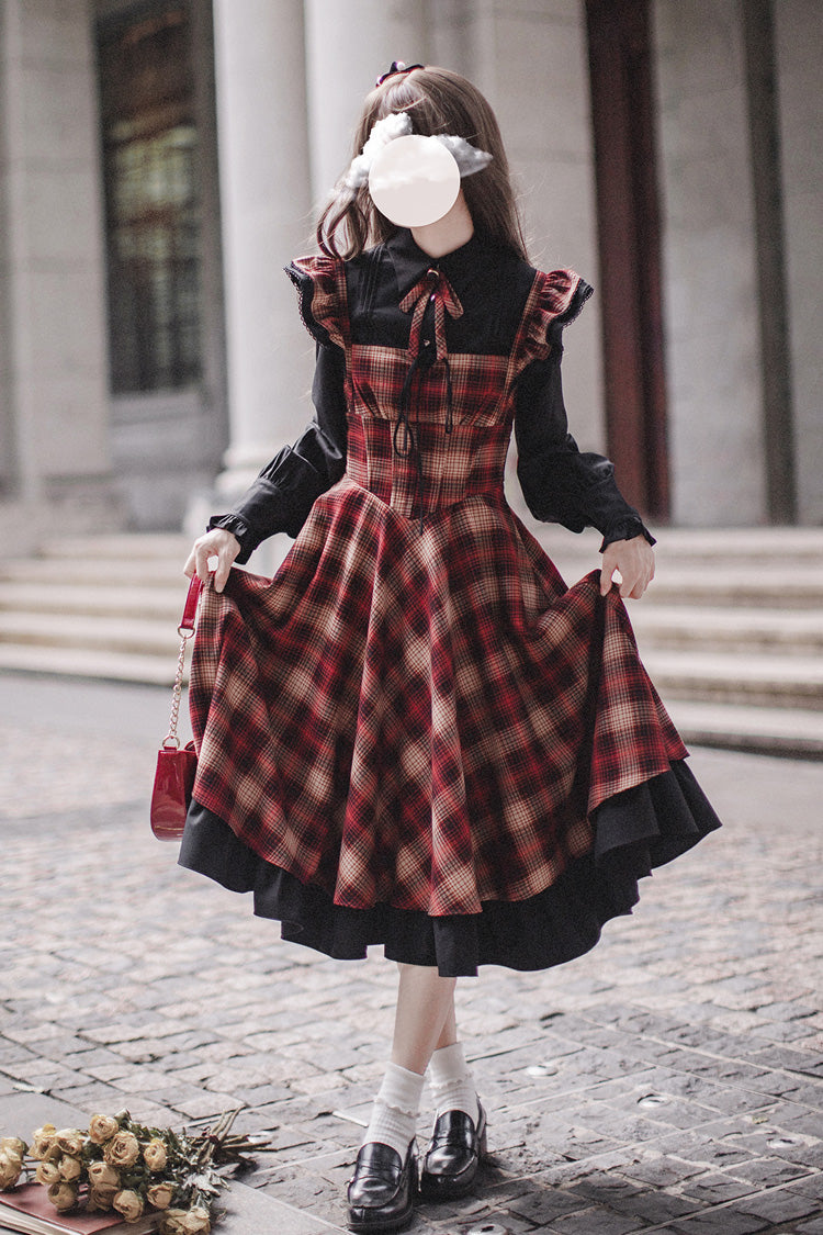 Red [Madeline] Print Ruffle Vintage Elegant Lolita Jumper Dress
