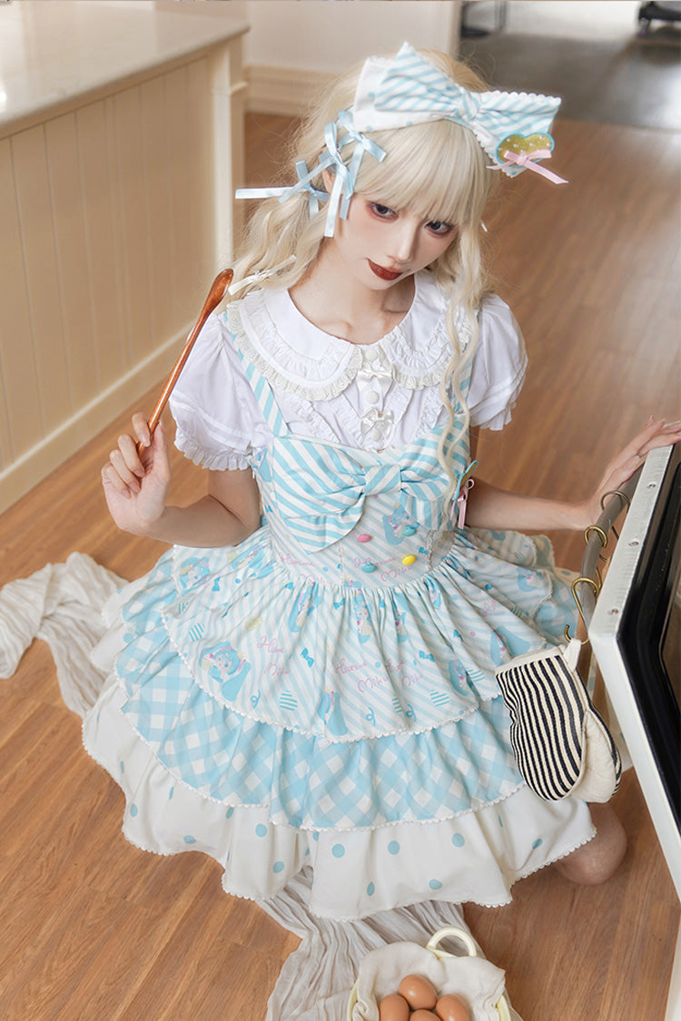 Blue [Hatsune Miku] Sleeveless Triple-Layered Print Bowknot Sweet Lolita Jsk Dress