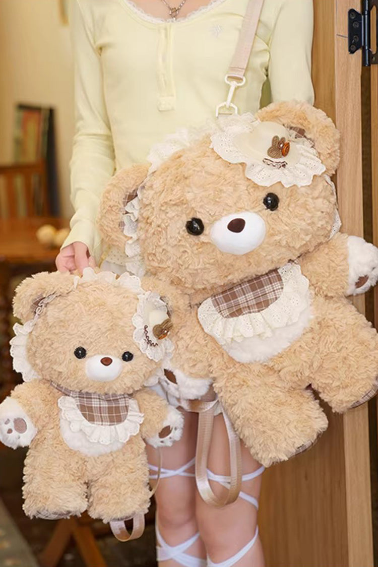Brown [Little Bear Guli] Ruffled Plush Toy Sweet Lolita Backpack