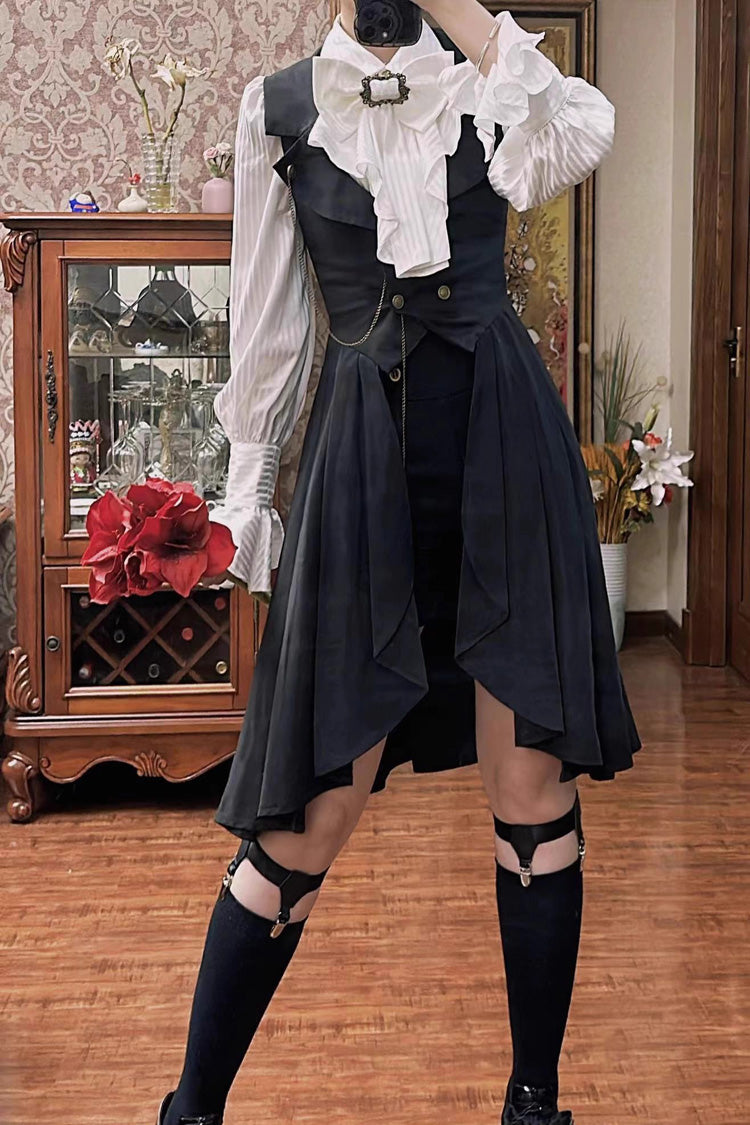 Black [Moonstone] Sleeveless Ruffle Ouji Gothic Prince Lolita Long Vest