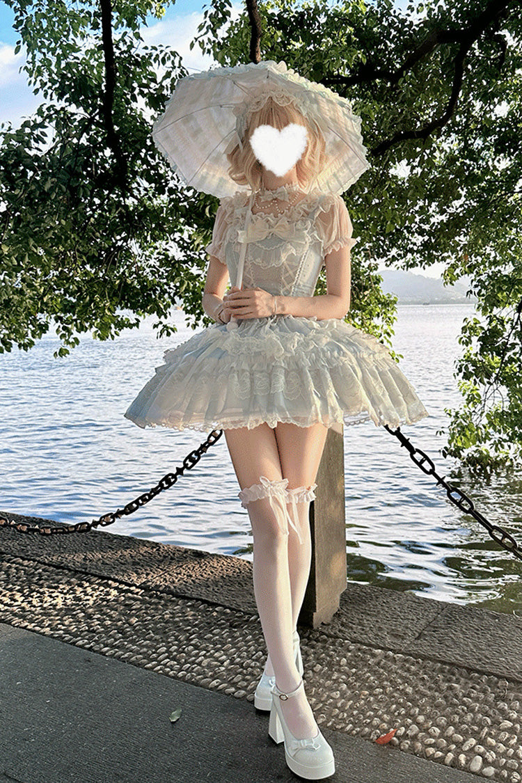 Blue [Candy House] Sleeveless Ruffle Bowknot Lace Lace-Up Sweet Lolita Jsk Dress