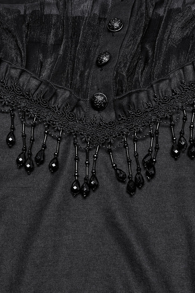 Black Long Sleeves Ruffle Sheer Mesh Women's Gothic Blouse