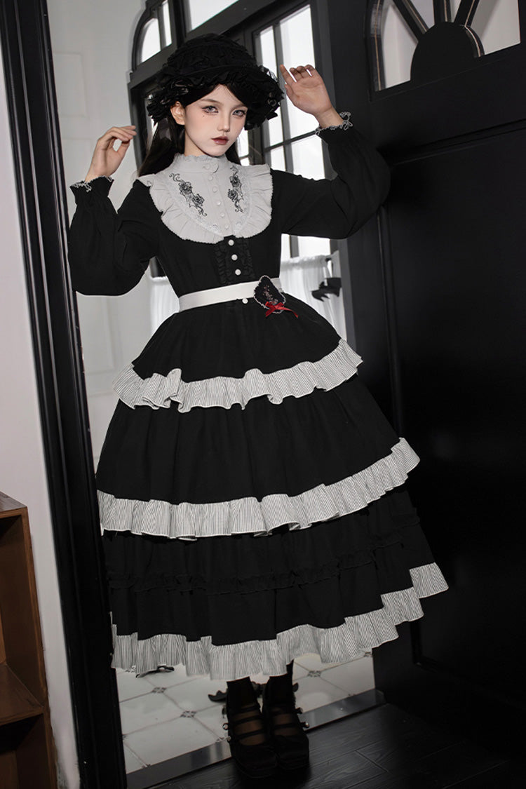 [Castle Night] Long Sleeves Ruffle Embroidery Gothic Lolita Dress 2 Colors