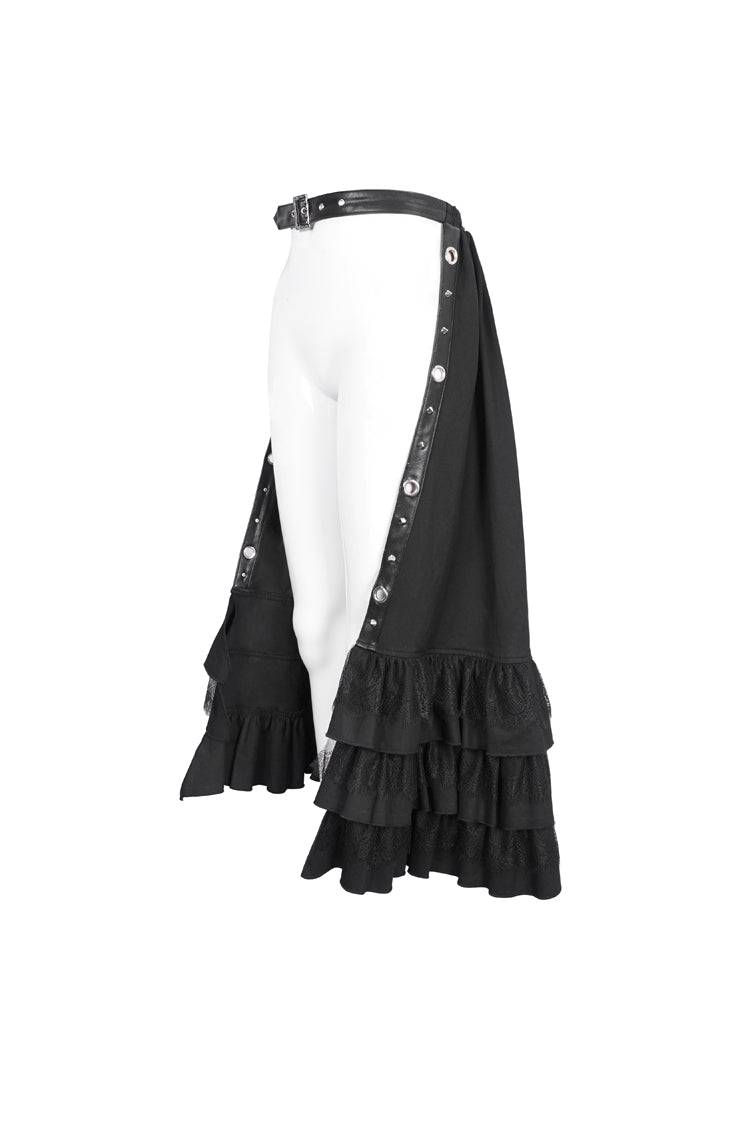 Black Ruffle Matching Belt Womens Gothic Skirt