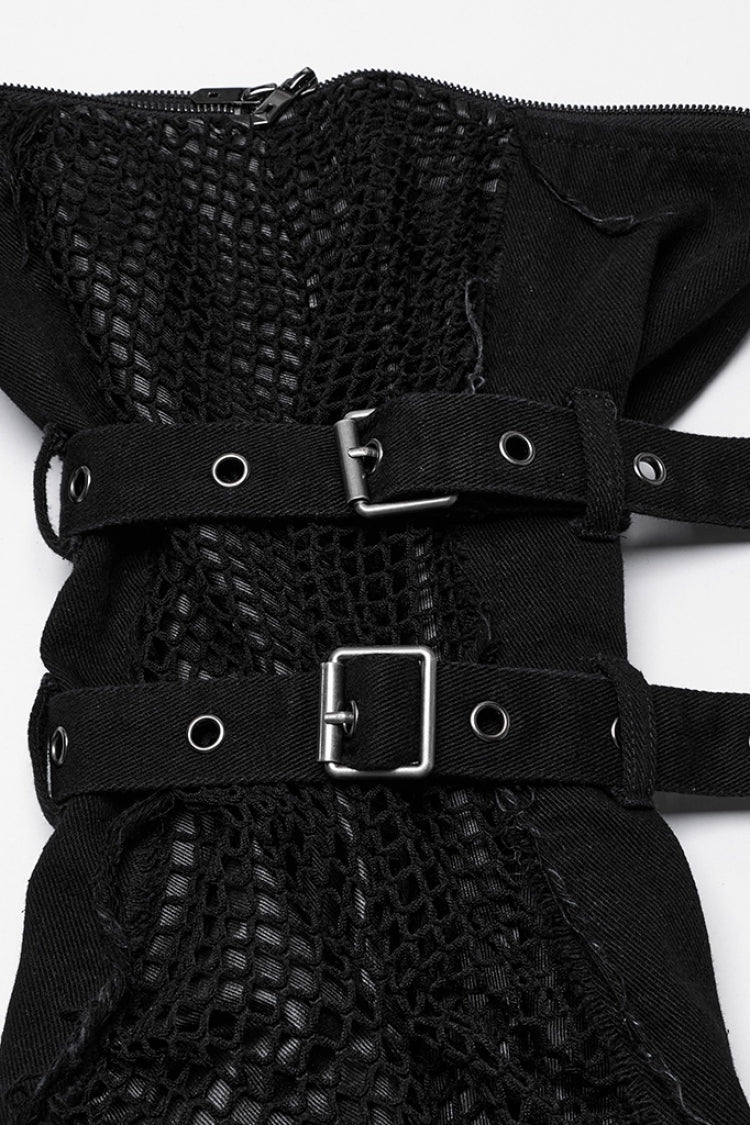 Black Stitching Mesh Unedged Detachable Women's Punk Pants
