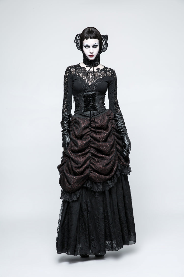Schwarzer, schmal geschnittener, luxuriöser, königlicher Kunstledergürtel für Damen im Gothic-Stil mit Schnürung