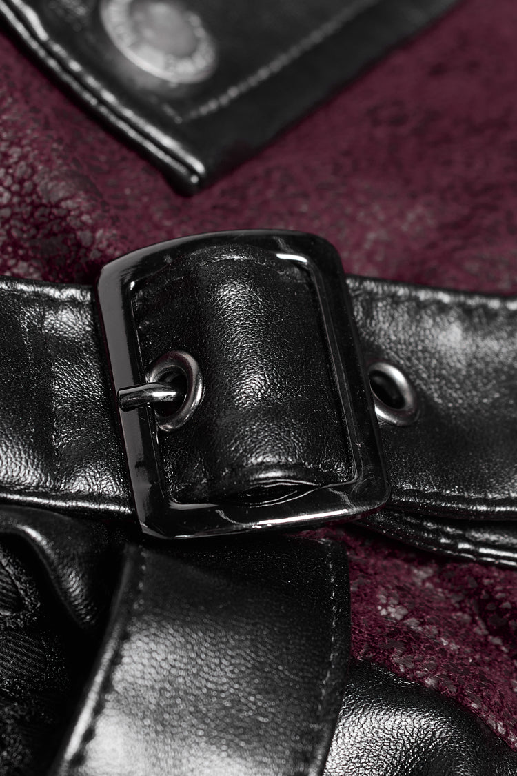 Red Metal Buckle Decoration Zipper Mens Steampunk Windbreaker Coat